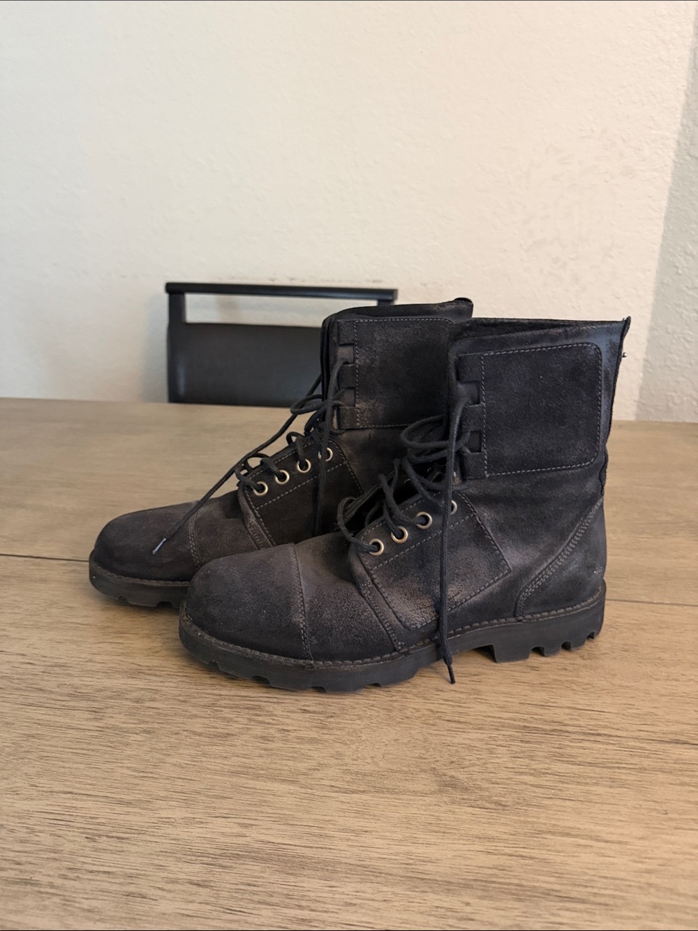 Black Lace-Up Suede Combat Boots Diesel
